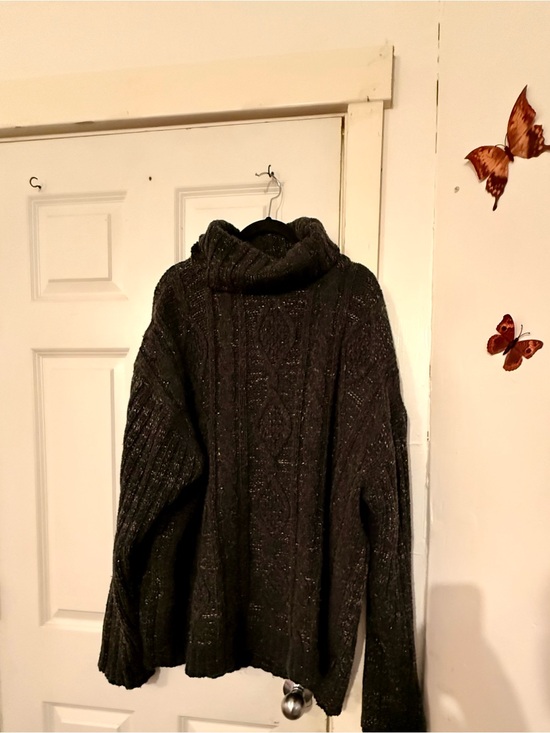 Davoucci Sweaters - Davoucci Sparkly Charcoal Cable Knit Turtleneck Sweater - Timeless Comfort
